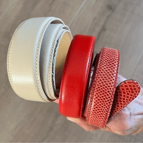 liz clairborne Accessories - 3 Leather Women Belts Red Beige Pink Snake Size Medium‎ Gold Silver Hardware